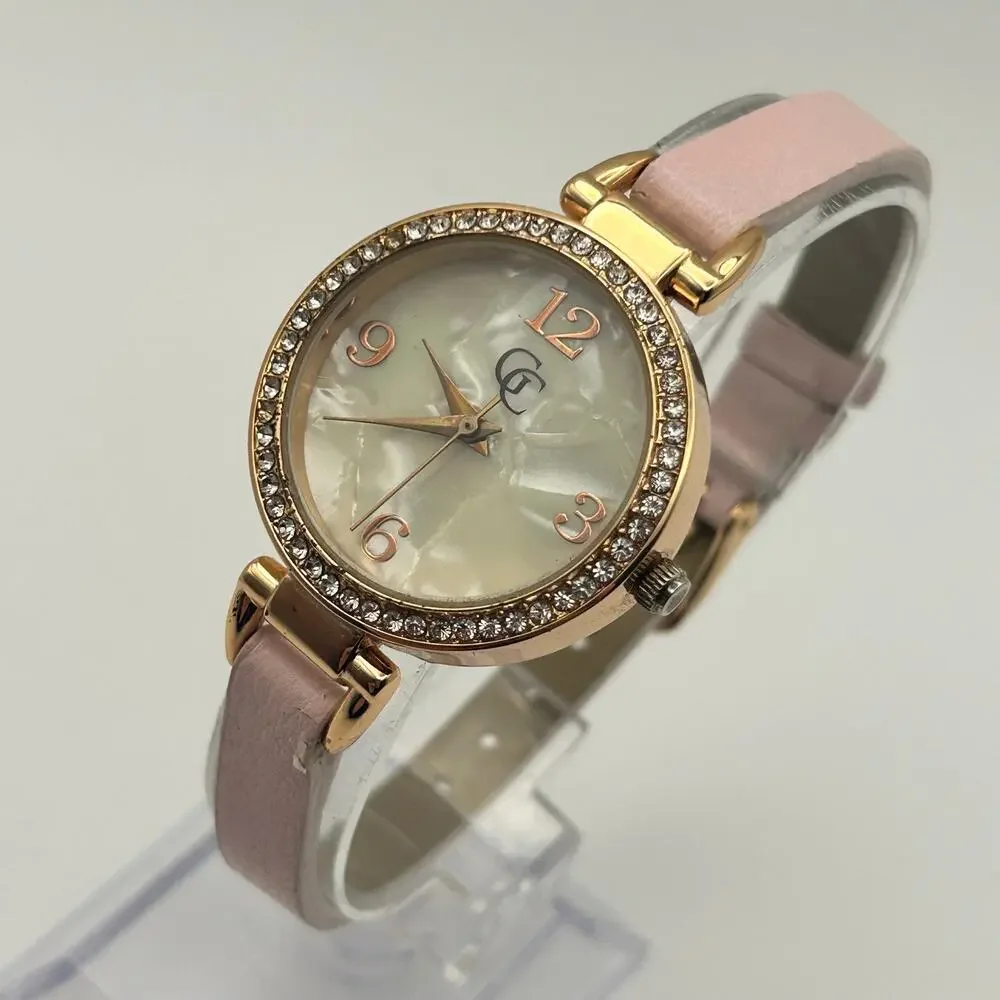 Gold Coast Mother Pearl Dial Crystal Accents Pink Leather Women’s Watch